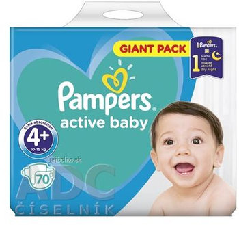 PAMPERS active baby Giant Pack 4+ MaxiPlus, 10-15 kg, 70 ks