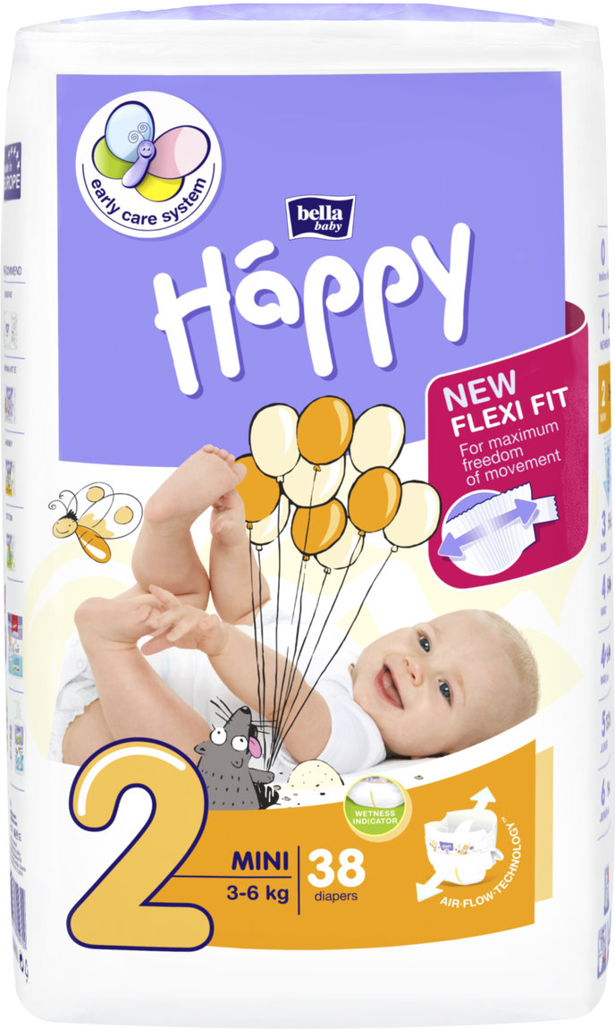 Bella Happy 2 Mini 3-6 kg 38 ks plienky
