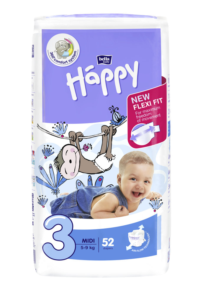 Bella Happy 3 Midi 5-9 kg 52 ks plienky