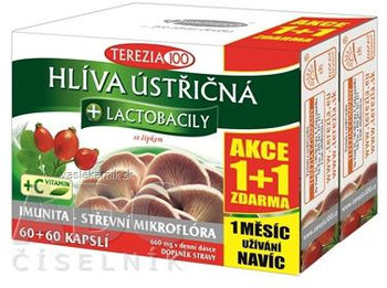 TEREZIA HLIVA USTRICOVITÁ + LAKTOBACILY so šípkami (AKCIA 1+1) 60+60ks zadarmo