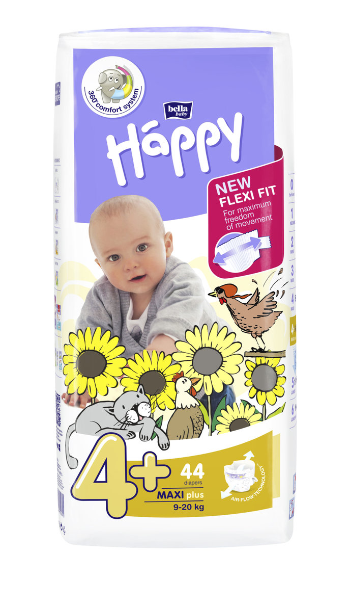 Bella Happy 4+ Maxi Plus 9-20 kg 44 ks plienky