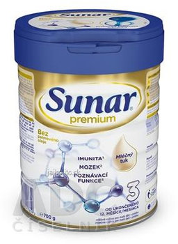 Sunar Premium 3, mliečna výživa (od ukonč. 12. mesiaca), 700 g