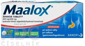 Maalox žuvacie tablety  40 žuvacích tabliet, mäta