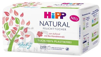 HiPP BabySANFT NATURAL vlhčené obrúsky čistiace, s Bio-mandľovým extraktom, 2x60 ks