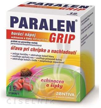 PARALEN GRIP horúci nápoj echinacea a šípky 00 mg/10 mg, 12 vrecúšok
