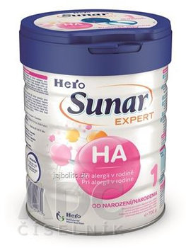 Sunar EXPERT HA1, počiatočná výživa dojčiat s rizikom vzniku alergií (od narodenia), 700g