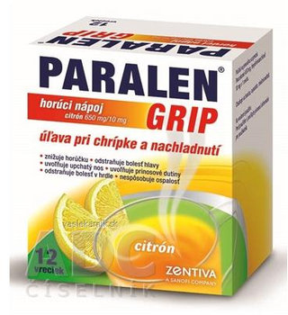 PARALEN GRIP horúci nápoj citrón 650 mg/10 mg 12 vrecúšok