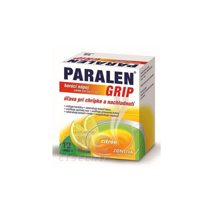 PARALEN GRIP horúci nápoj citrón 650 mg/10 mg 12 vrecúšok